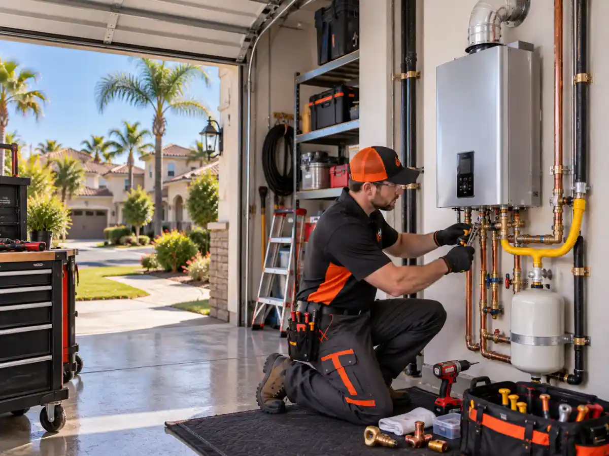 Residential tankless water heater installation in a Clovis, CA home